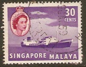 Singapore 1955 30c Violet and brown-purple. SG48.